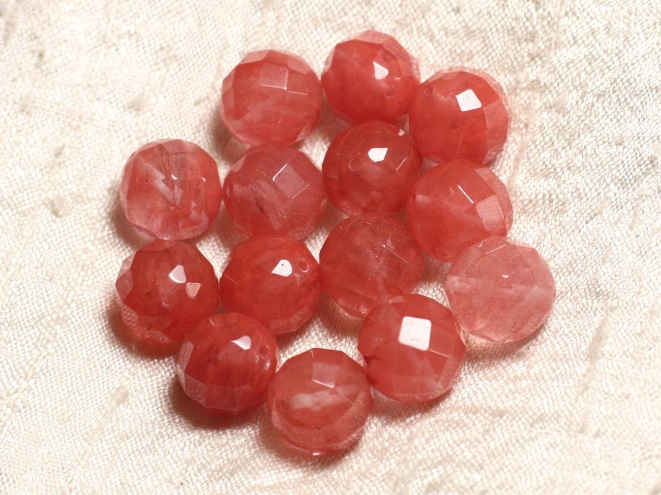 4pc - Perles de Pierre - Quartz Cerise Boules Facettées 14mm   4558550003638