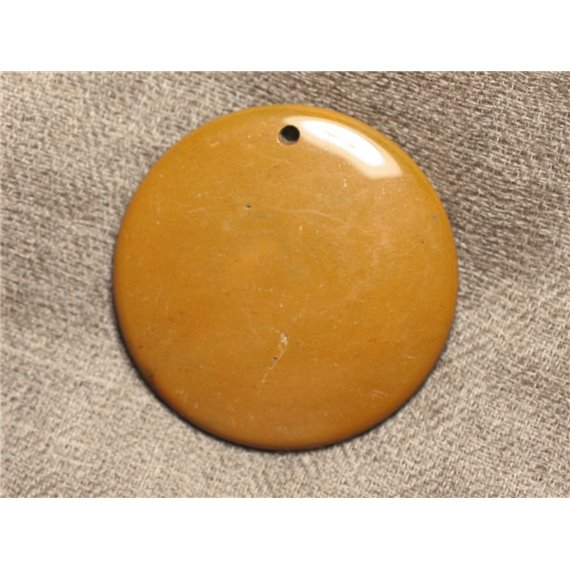 1pc - Pendentif Pierre - Jaspe Mokaite Rond 45mm N4 Jaune moutarde imperfection - 4558550003744