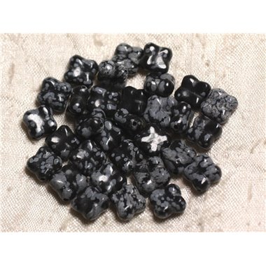 2pc - Perles de Pierre - Obsidienne Flocon Trèfle Fleur 9-10mm   4558550003805