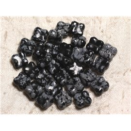 2pc - Stone Beads - Obsidian Flake Clover Flower 9-10mm 4558550003805