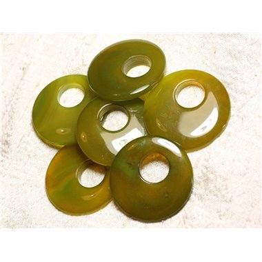 1pc - Donut Pendentif Pierre Agate 42-46mm Vert Jaune Olive   4558550003973