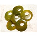 1pc - Donut Pendentif Pierre Agate 42-46mm Vert Jaune Olive   4558550003973