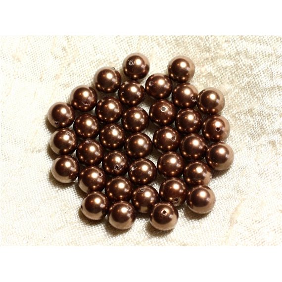 10pc - Perles Nacre Boules 8mm ref C8 Marron Doré   4558550004147