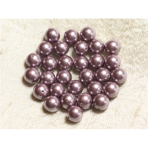 10pc - Perles Nacre Boules 8mm ref C7 Rose Mauve   4558550004154