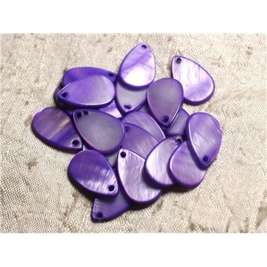 10pc - Perles Breloques Pendentifs Nacre Gouttes 19mm Violet   4558550004192