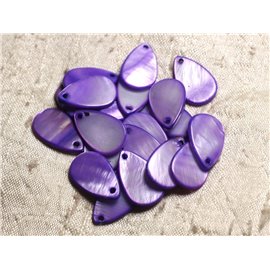 10pc - Pearl Charms Pendants Mother of Pearl Drops 19mm Purple 4558550004192