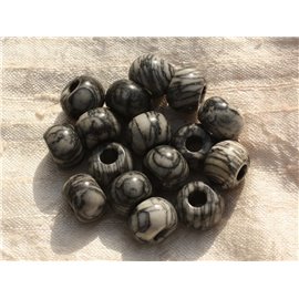 1pc - Stone Bead Drilling 5mm - Zebra Jasper Rondelle 14x9mm 4558550004215