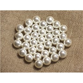 10pc - Mother of Pearl Beads 8mm Balls ref C13 White 4558550004260