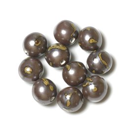 10pc - Perles Céramique Porcelaine Boules 18mm Marron Jaune ocre métallisé - 4558550004406