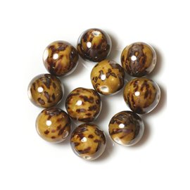 10pc - Perles Céramique Porcelaine Boules 18mm Jaune Ocre Marron - 4558550004437