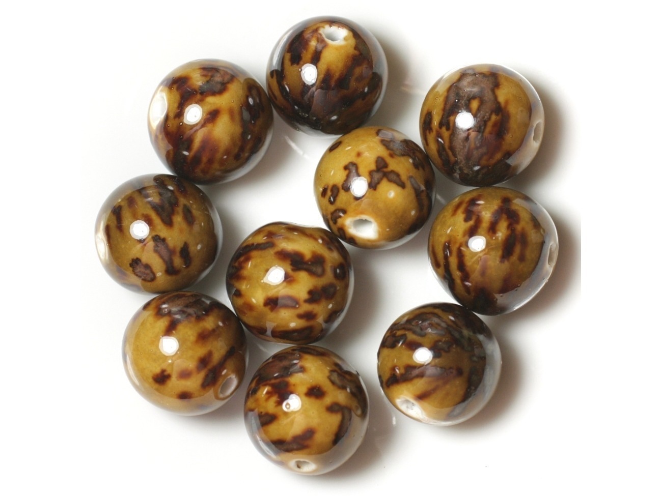10pc - Grosses Perles Céramique Porcelaine Boules 20mm Jaune Marron   4558550004437