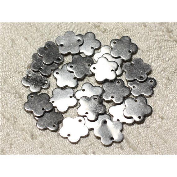 10pc - Perles Connecteurs Acier Chirurgical 304L - Fleurs 13mm   4558550004574