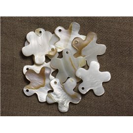 4Stk - Perlen Charms Anhänger Weißes Perlmutt Blumen 27mm 4558550012357 
