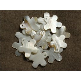 4pc - Perles Breloques Pendentifs Nacre Blanche Fleurs 27mm 4558550012357  4pc - Perles Breloques Pendentifs Nacre Blanche Fleurs 27mm 4558550012357