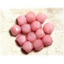 2pc - Perles de Pierre - Jade Rose Cubes Nuggets Facettés 14-15mm   4558550004833