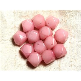 2pc - Stenen Kralen - Roze Jade Kubussen Facet Nuggets 14-15mm 4558550004833