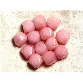 2pc - Stone Beads - Pink Jade Cubes Faceted Nuggets 14-15mm 4558550004833