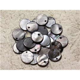 10pc - Dijes de perlas Colgantes Nácar - Redondos 15 mm Gris Negro 4558550004888