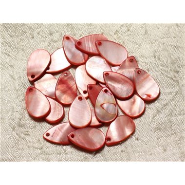 10pc - Perles Breloques Pendentifs Nacre - Gouttes 19mm Rose Rouge Corail - 4558550004918