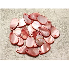 10pc - Dijes de perlas Colgantes Nácar - Gotas 19 mm Rosa rojo 4558550004918
