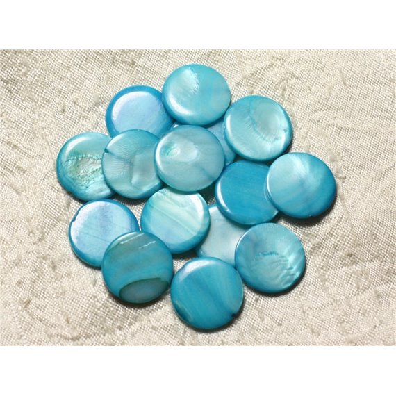 10pc - Perles Nacre Palets 20mm Bleu Turquoise   4558550004963