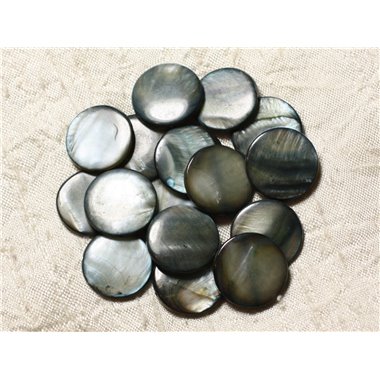 10pc - Perles Nacre Palets 20mm Gris Noir   4558550004970