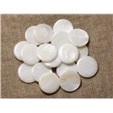 10pc - Perles Nacre naturelle Ronds plats Palets 20mm Blanc irisé - 4558550004987