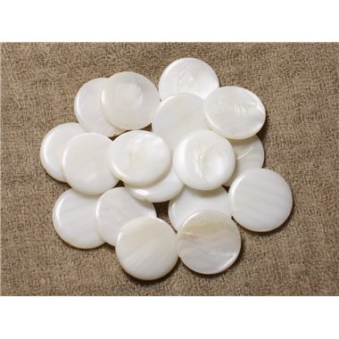 10pc - Perles Nacre Ronds Palets 20mm Blanc   4558550004987