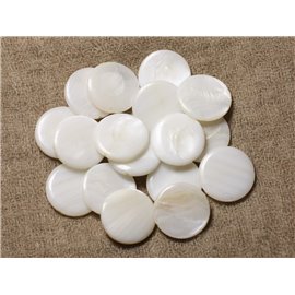 10pc - Perles Nacre naturelle Ronds plats Palets 20mm Blanc irisé - 4558550004987