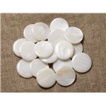 10pc - Perles Nacre naturelle Ronds plats Palets 20mm Blanc irisé - 4558550004987