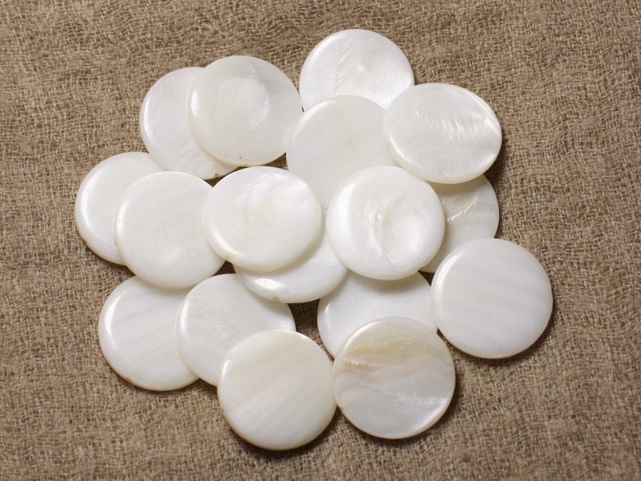 10pc - Perles Nacre Ronds Palets 20mm Blanc   4558550004987