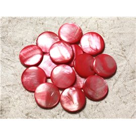 10pc - Perles Coquillage Nacre Palets Ronds plats 20mm Rouge Rose Corail - 4558550005007