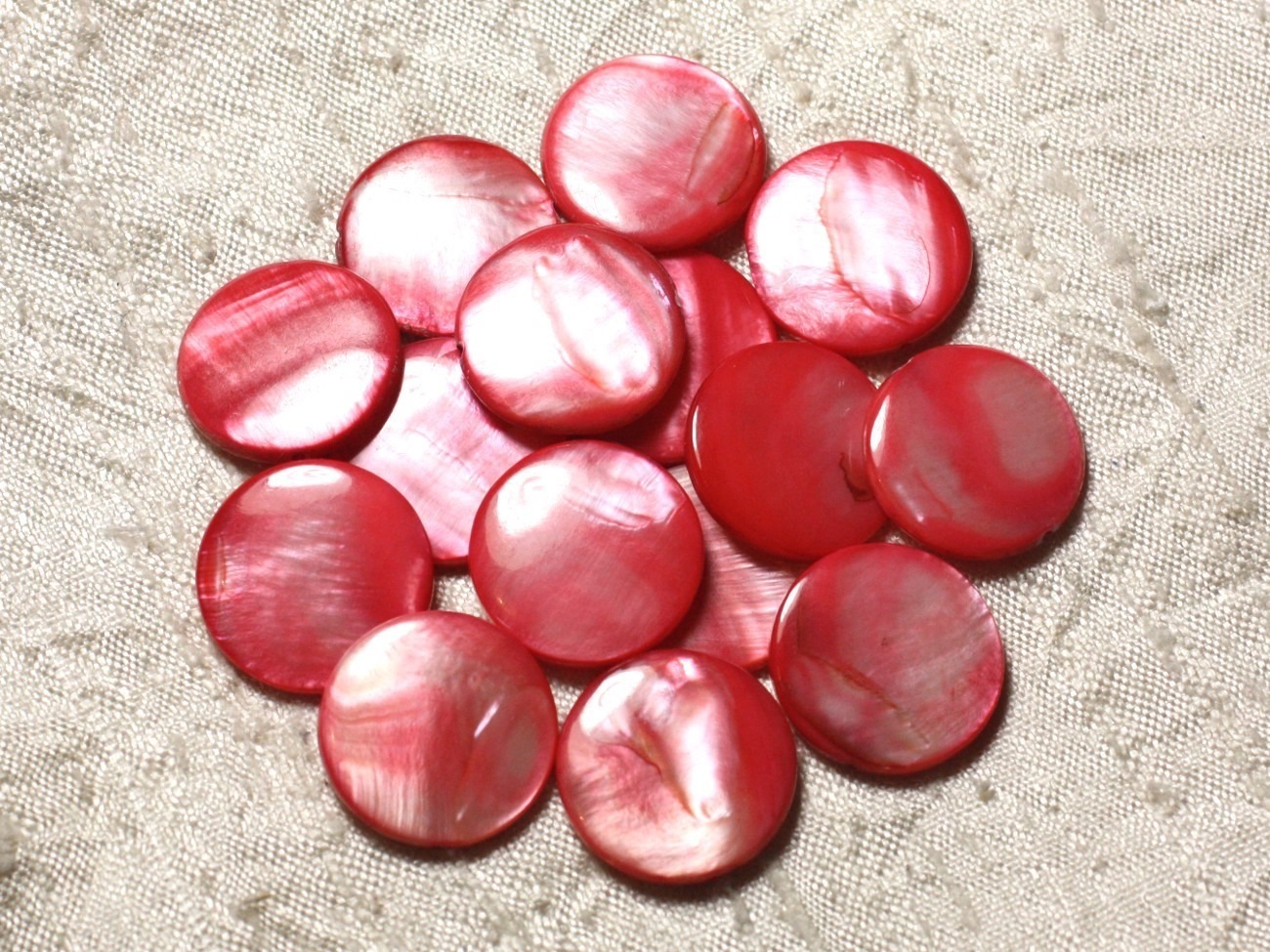 10pc - Perles Nacre Palets 20mm Rose Rouge   4558550005007
