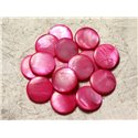 10pc - Perles Nacre Palets 20mm Rose Fuchsia   4558550005014