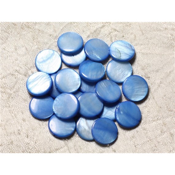 10pc - Perles Nacre Palets 15mm Bleu Roi  4558550005038