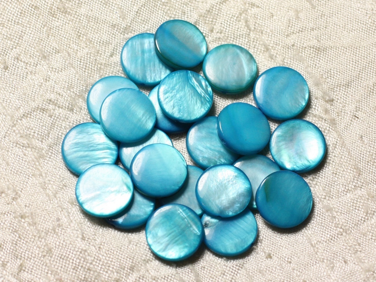 10pc - Perles Nacre Palets 15mm Bleu Turquoise   4558550005045