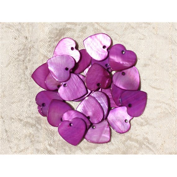 10pc - Perles Breloques Pendentifs Nacre Violette Coeurs 18mm   4558550005144