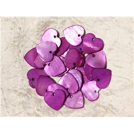10pc - Beads Charms Pendants Mother of Pearl Purple Hearts 18mm 4558550005144