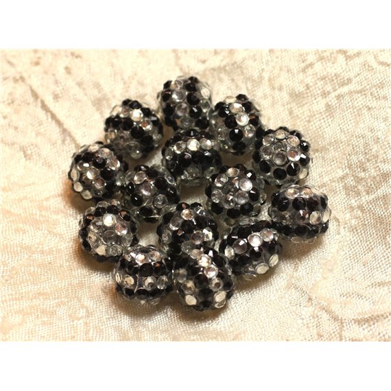 5pc - Perles Shamballas Résine 14x12mm Noir et Argenté N°2  4558550005328