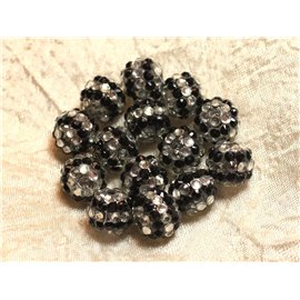 5pc - Cuentas Shamballas de Resina 14x12mm Negra y Plateada N ° 2 4558550005328