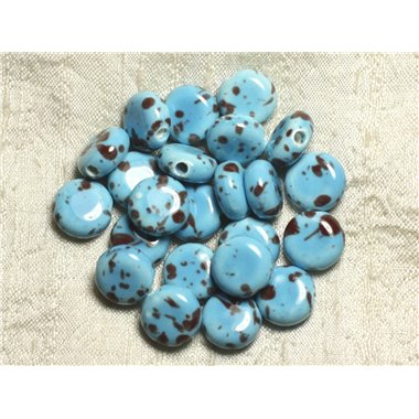 5pc - Perles Porcelaine Céramique Palets 14mm Bleu Turquoise Chocolat   4558550005625