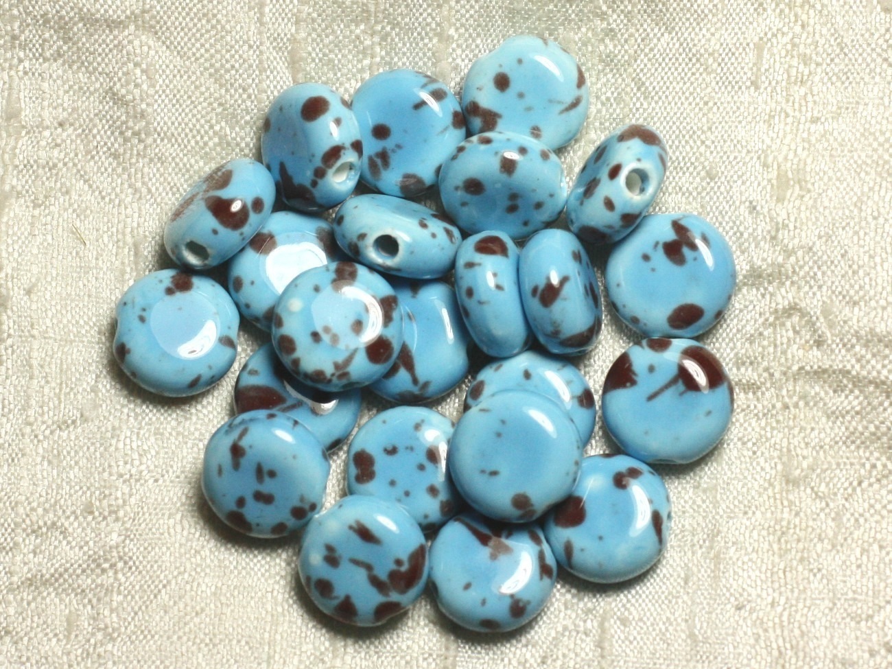 5pc - Perles Porcelaine Céramique Palets 14mm Bleu Turquoise Chocolat   4558550005625