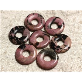 1pc - Perle Pendentif Pierre - Rond Cercle Anneau Donut Pi 20mm - Rhodonite rose noir gris - 4558550005649