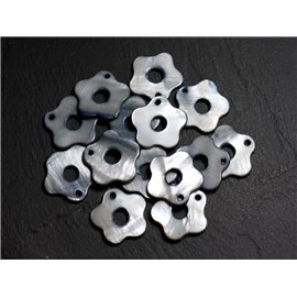 10pc - Parel Bedels Hangers Parelmoer Bloemen 19mm Grijs Zwart 4558550005687