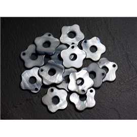 10Stk - Perlen Charms Anhänger Perlmutt Blumen 19mm Grau Schwarz 4558550005687