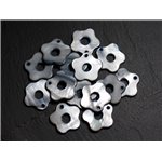 10pc - Perles Breloques Pendentifs Nacre Fleurs 19mm Gris Noir   4558550005687