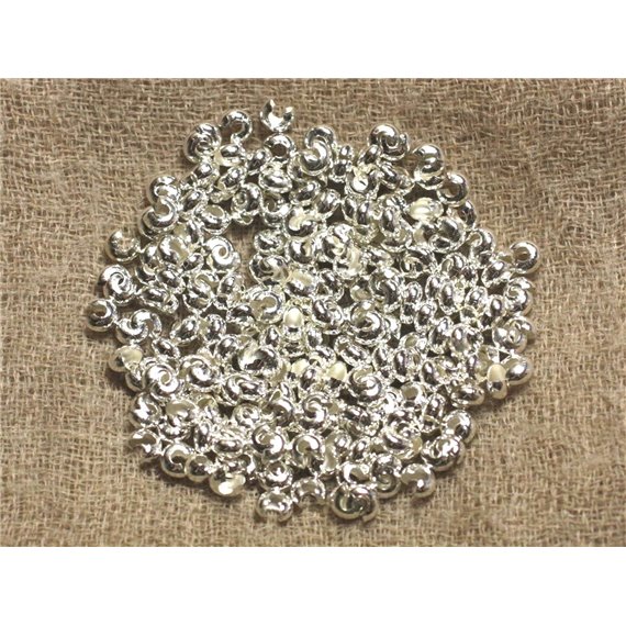 100pc - Cache Perles à écraser 4x4mm Métal Argenté Qualité   4558550005717 