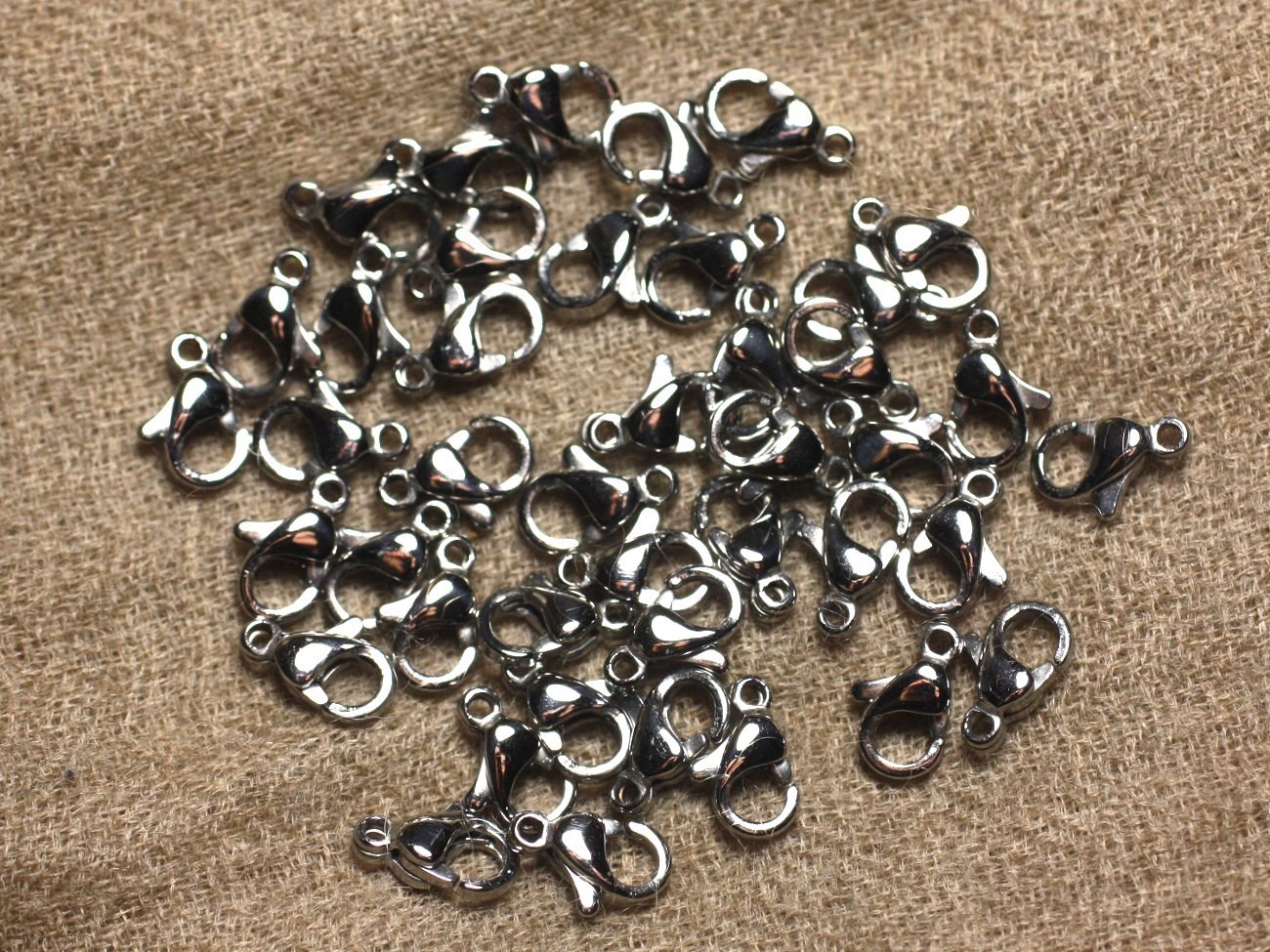 100pc - Fermoirs Mousquetons Acier Chirurgical inoxydable 316L 12x6mm   4558550005731 