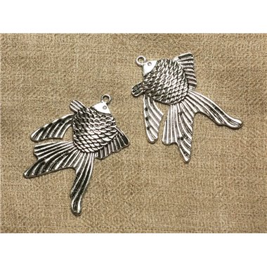 3pc - Pendentif Breloque Métal Argenté Rhodium Poisson 46mm   4558550005793 