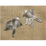 3pc - Pendentif Breloque Métal Argenté Rhodium Poisson 46mm   4558550005793 